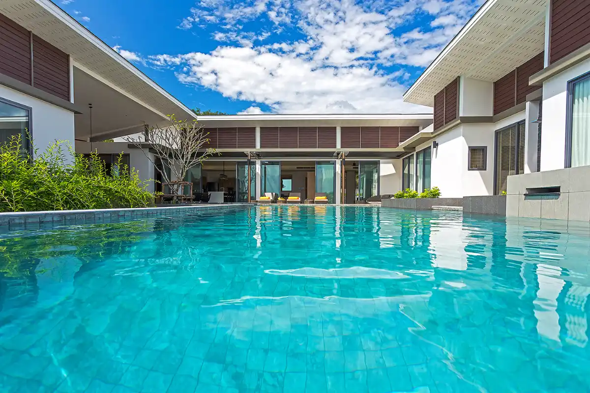 Private swimming pool and exterior courtyard architecture at Casabay Villas Rawai.