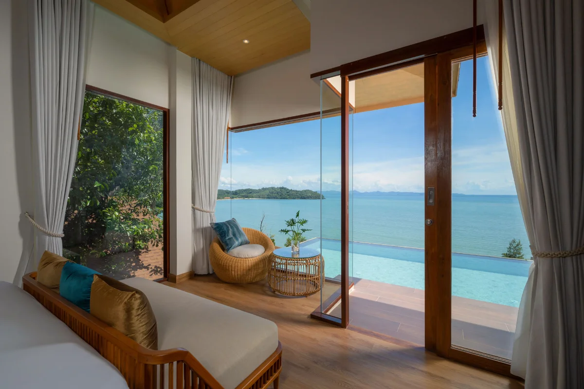 Ocean view private pool villa room interior at Sinae Phuket Luxury Hotel