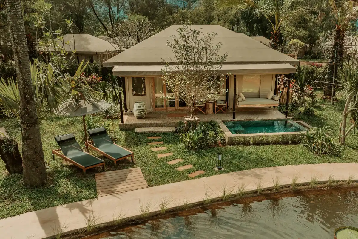 Luxury garden villa with a private plunge pool and veranda at Twinpalms Surin Beach Phuket Resort.