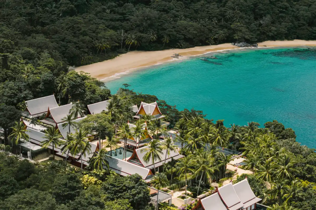 Aerial view of Chandara by Andara Resort & Villas luxury oceanfront villas located under 100 meters from Haad Laem Sing Beach